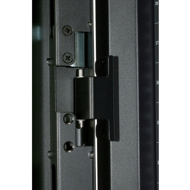 Detail view of NetShelter SX door hinge mechanism