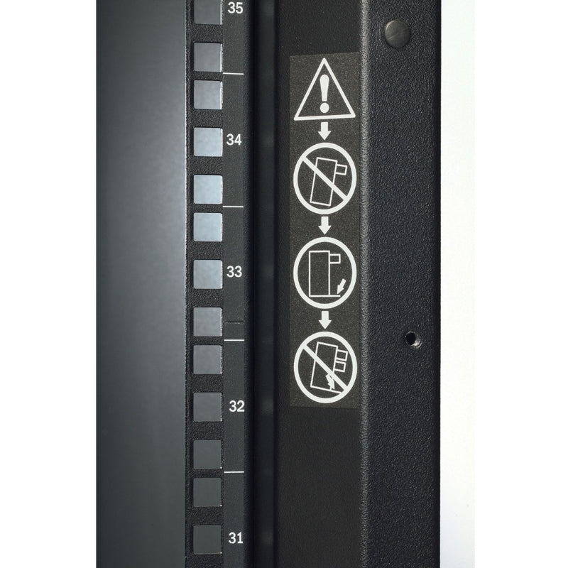 Detail of NetShelter SX installation guide markings and safety indicators