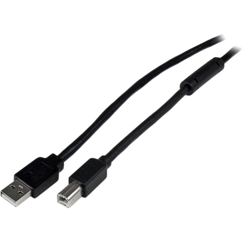 Close-up view of StarTech.com USB 2.0 Type-A to Type-B cable connectors with active circuitry