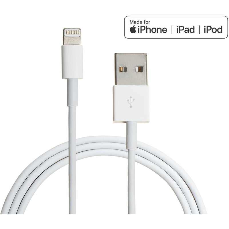 White MFi-certified Lightning to USB cable with Apple device compatibility badge