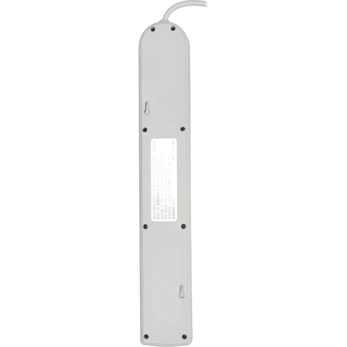 Rear view of Tripp Lite surge protector showing mounting holes and specification label-alternate-image2