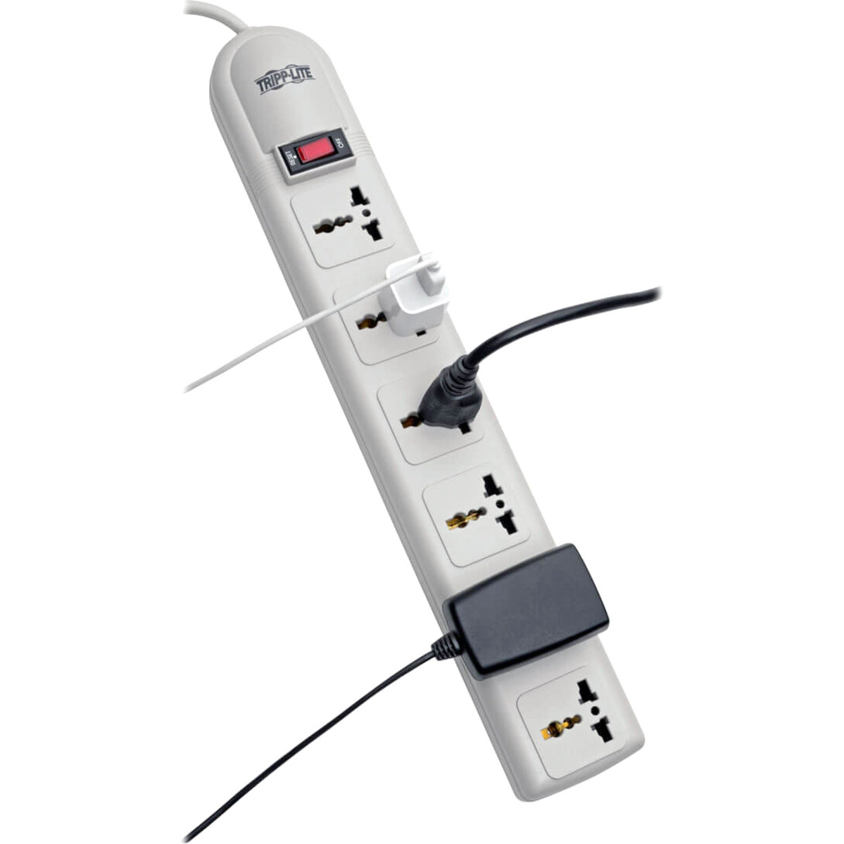 Angled view of Tripp Lite surge protector showing cable management features-alternate-image4