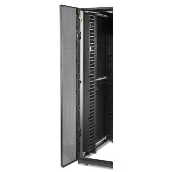 NetShelter SX rack with installed hinged cable management cover showing internal structure