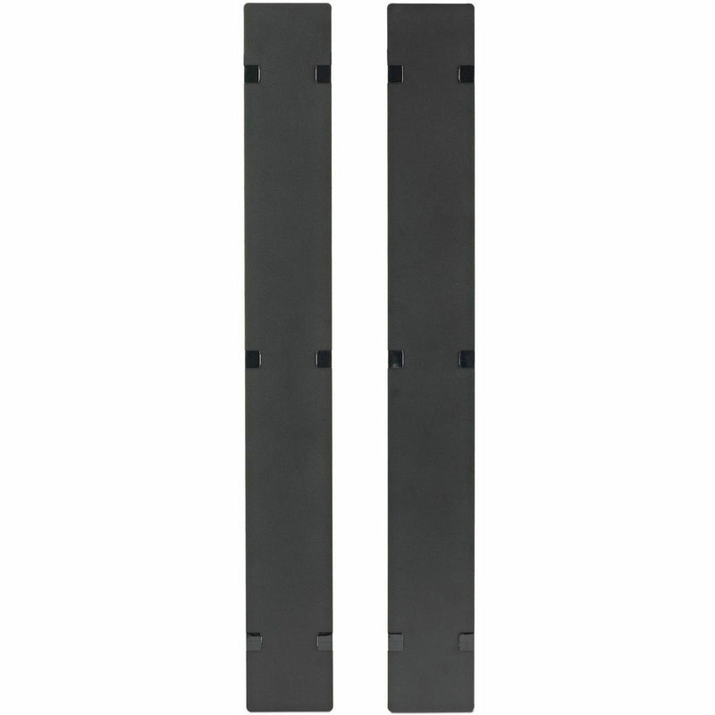 Two black vertical hinged cable management covers for NetShelter SX rack enclosure