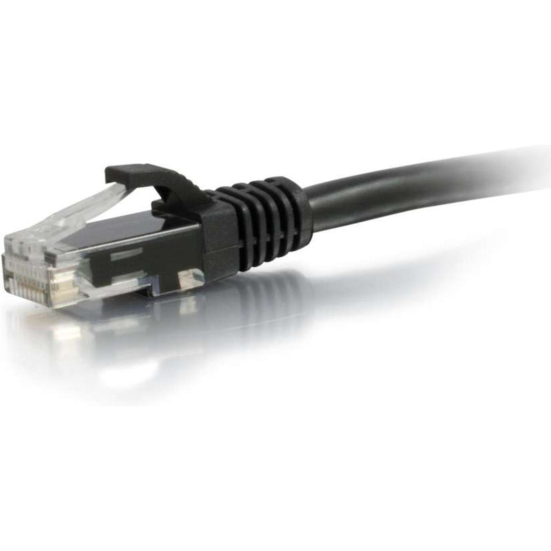 Detailed side view of Cat6 ethernet cable connector showing snagless boot design and strain relief