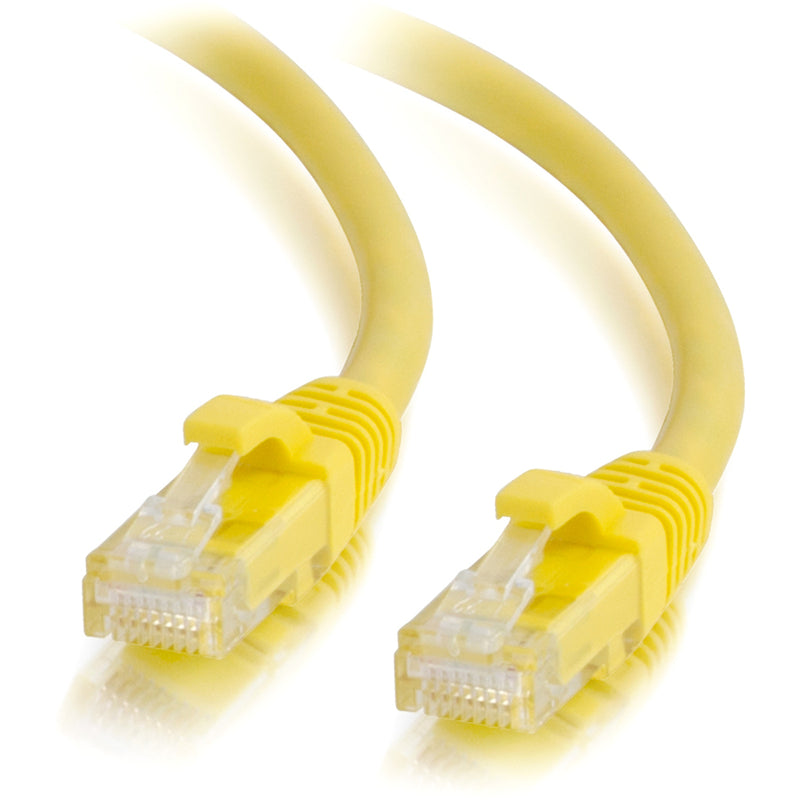 Dual connector ends of yellow Cat6 ethernet patch cable