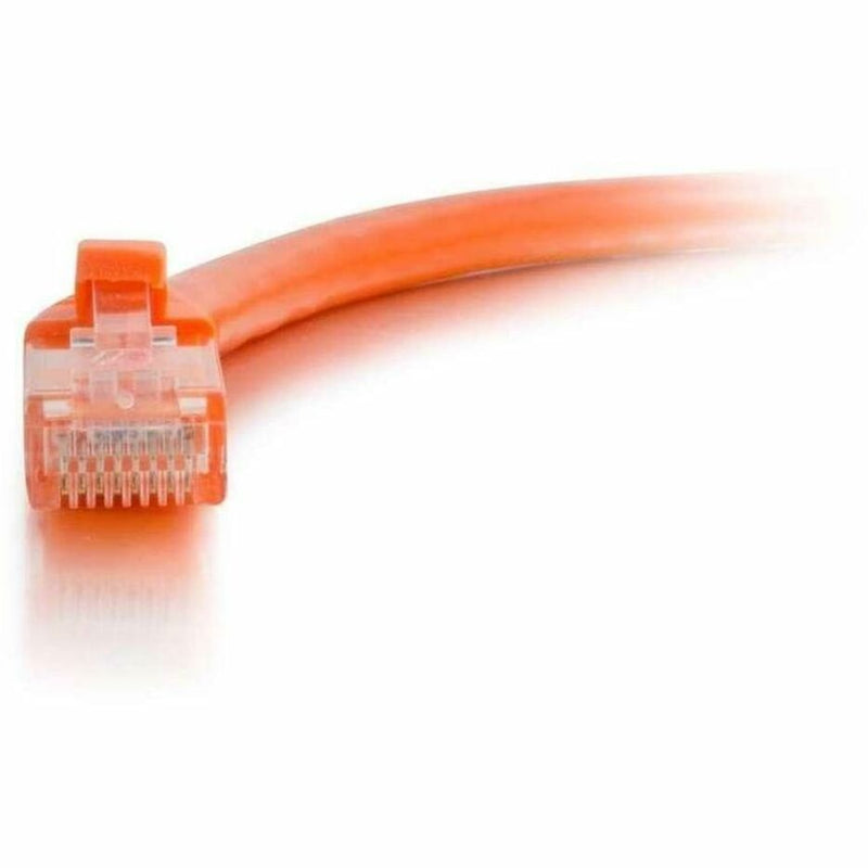 Detailed view of orange Cat6 ethernet cable RJ-45 connector pins and termination