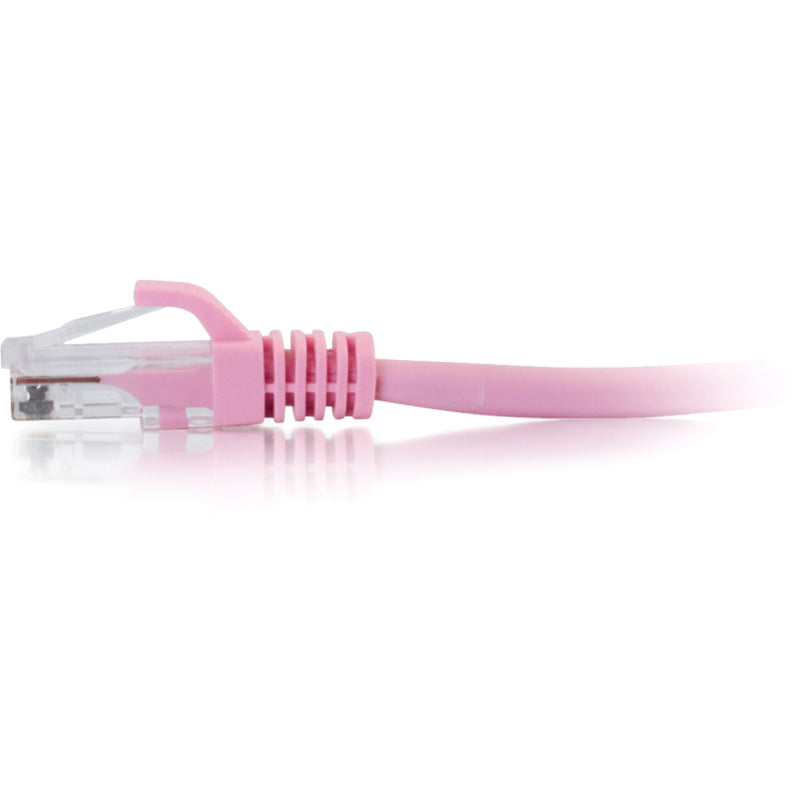 Side profile of pink Cat6 ethernet patch cable showing smooth jacket and strain relief design