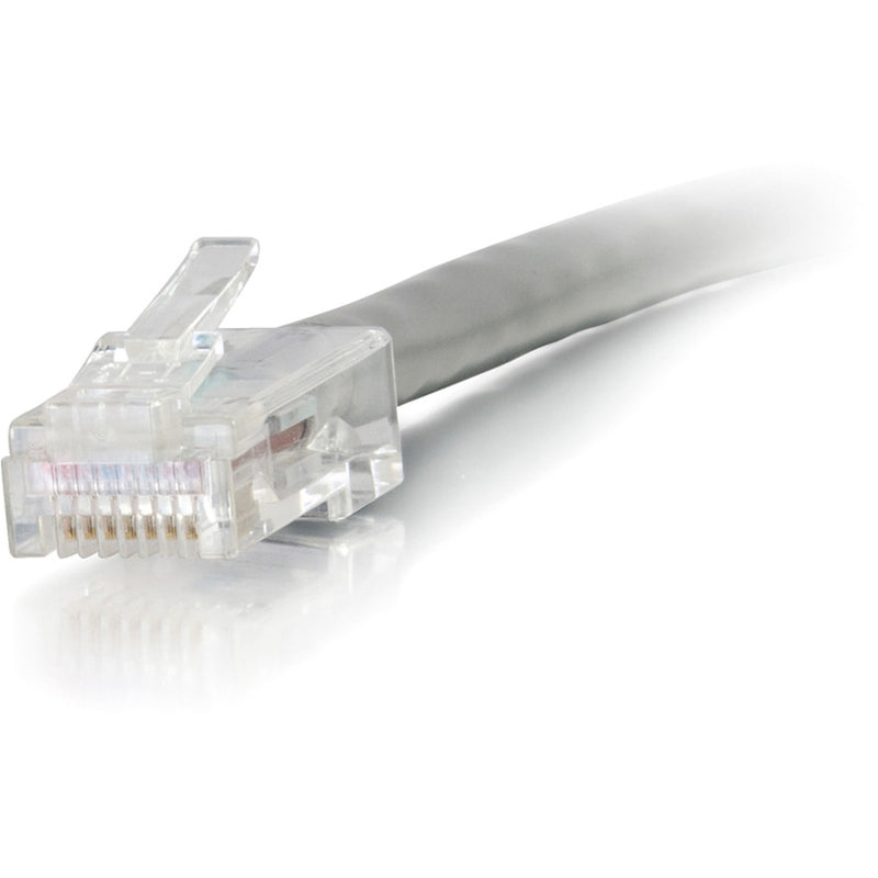 Macro shot of transparent RJ-45 connector showing internal wiring configuration