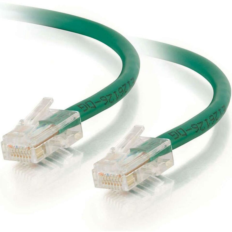 Green Cat6 network cable with transparent RJ-45 connectors showing internal wiring