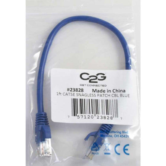 C2G Cat5e cable in retail packaging showing certification and product details