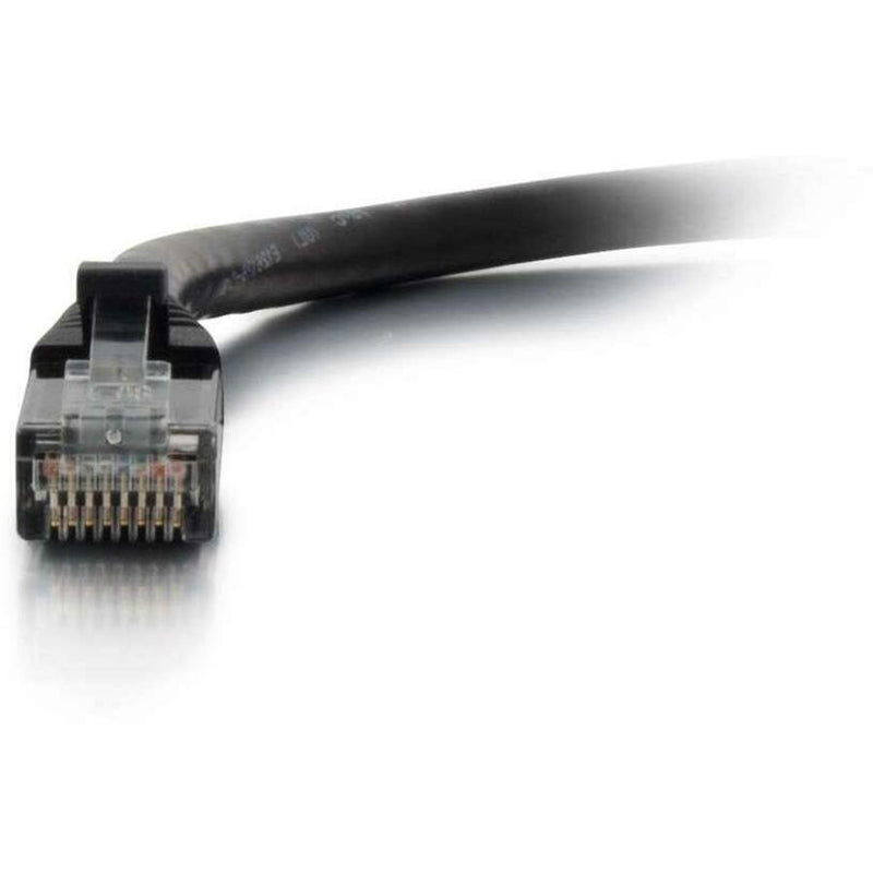 Detailed view of RJ-45 connector pins and internal wiring configuration of Cat5e network cable