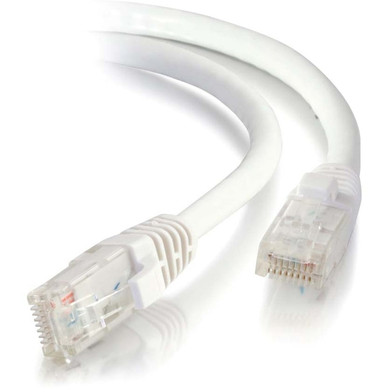 Full length view of white Cat5e patch cable with RJ-45 connectors on both ends