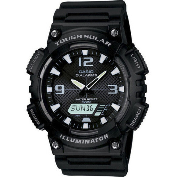 Casio AQS810W-1AV Tough Solar watch featuring black resin case, analog-digital display with white markers, and protective bezel design-alternate-image1