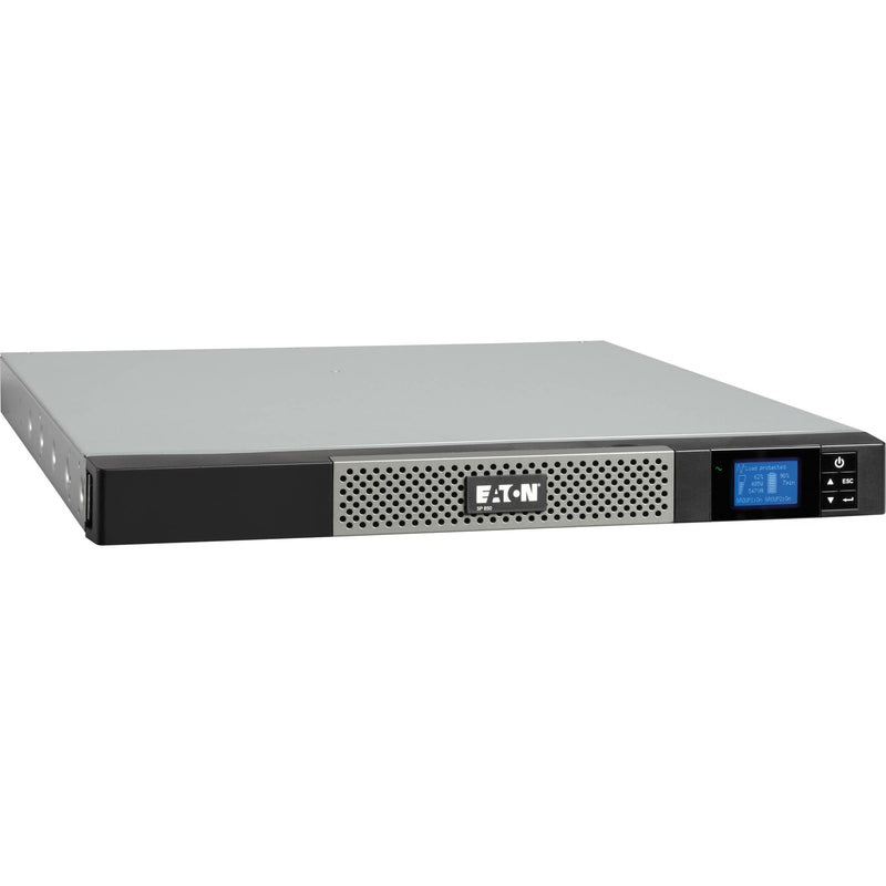 Eaton 5P 1550G rackmount UPS showing LCD display panel and ventilated front design in 1U form factor