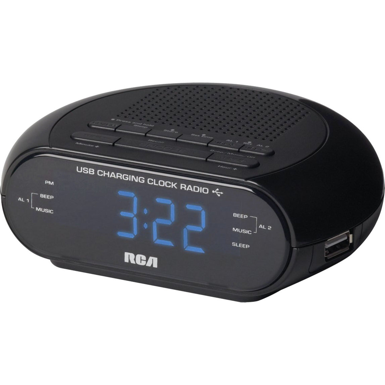 RCA RC207 USB Charging Clock Radio, LED Screen, Blue Illumination