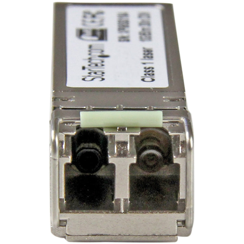 Close-up view of the LC duplex connector interface on the SFP10GSRST transceiver