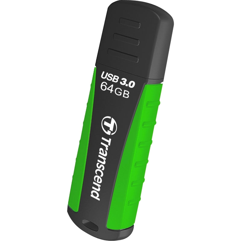 Side view of Transcend JetFlash 810 USB drive showing rubber grip pattern and durability features