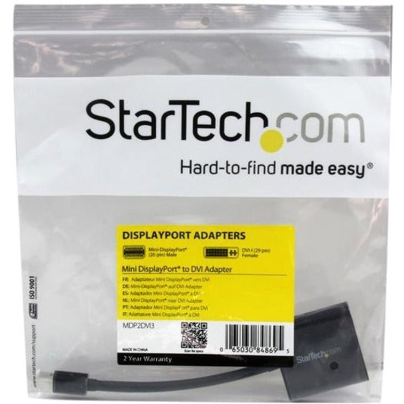 Marca: StarTech.com  Cable de video Displayport/DVI MDP2DVI3 de StarTech.com Pasivo Longitud del cable de 5.10" Negro