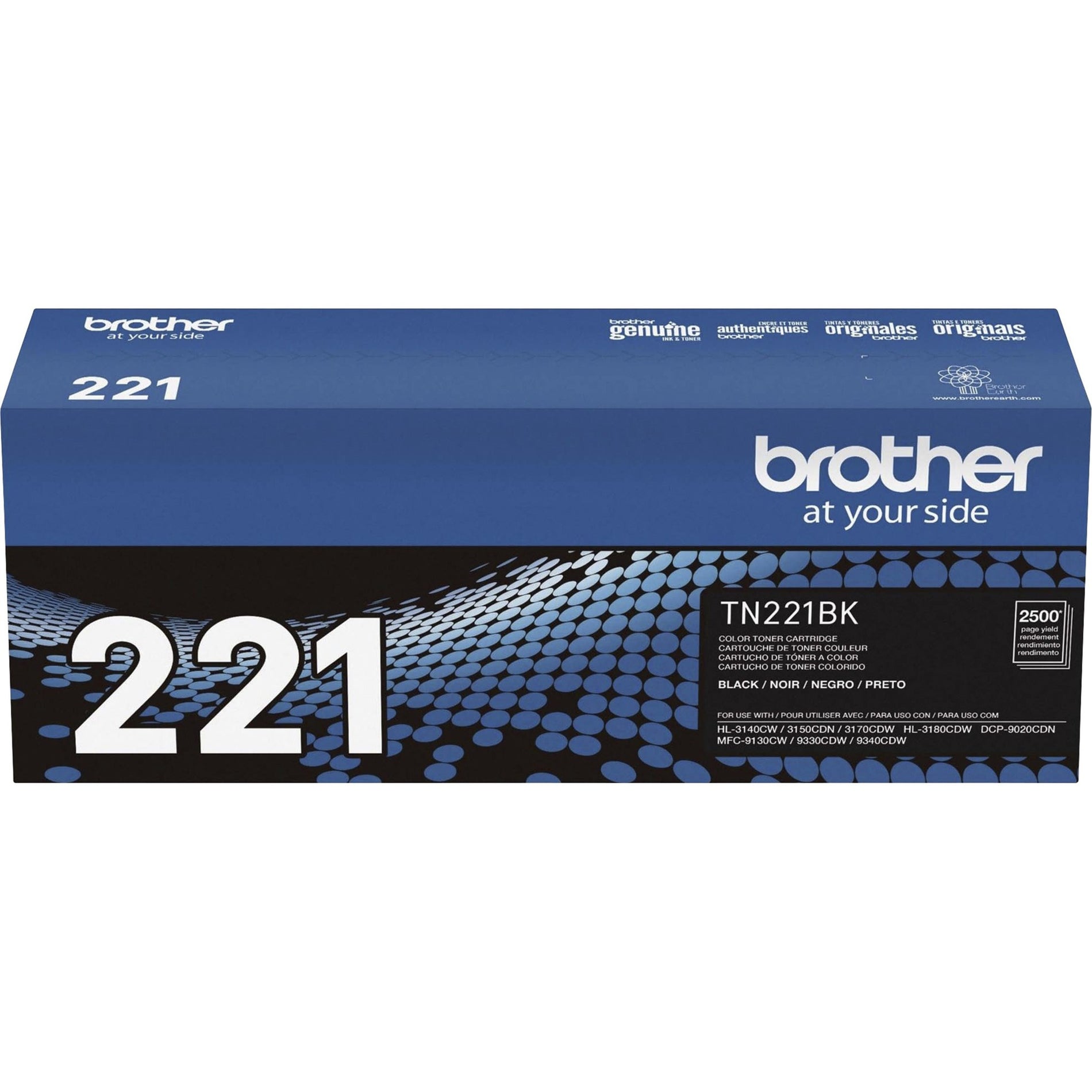 Brother TN221BK Toner Cartridge, 2500 Page Yield, Black