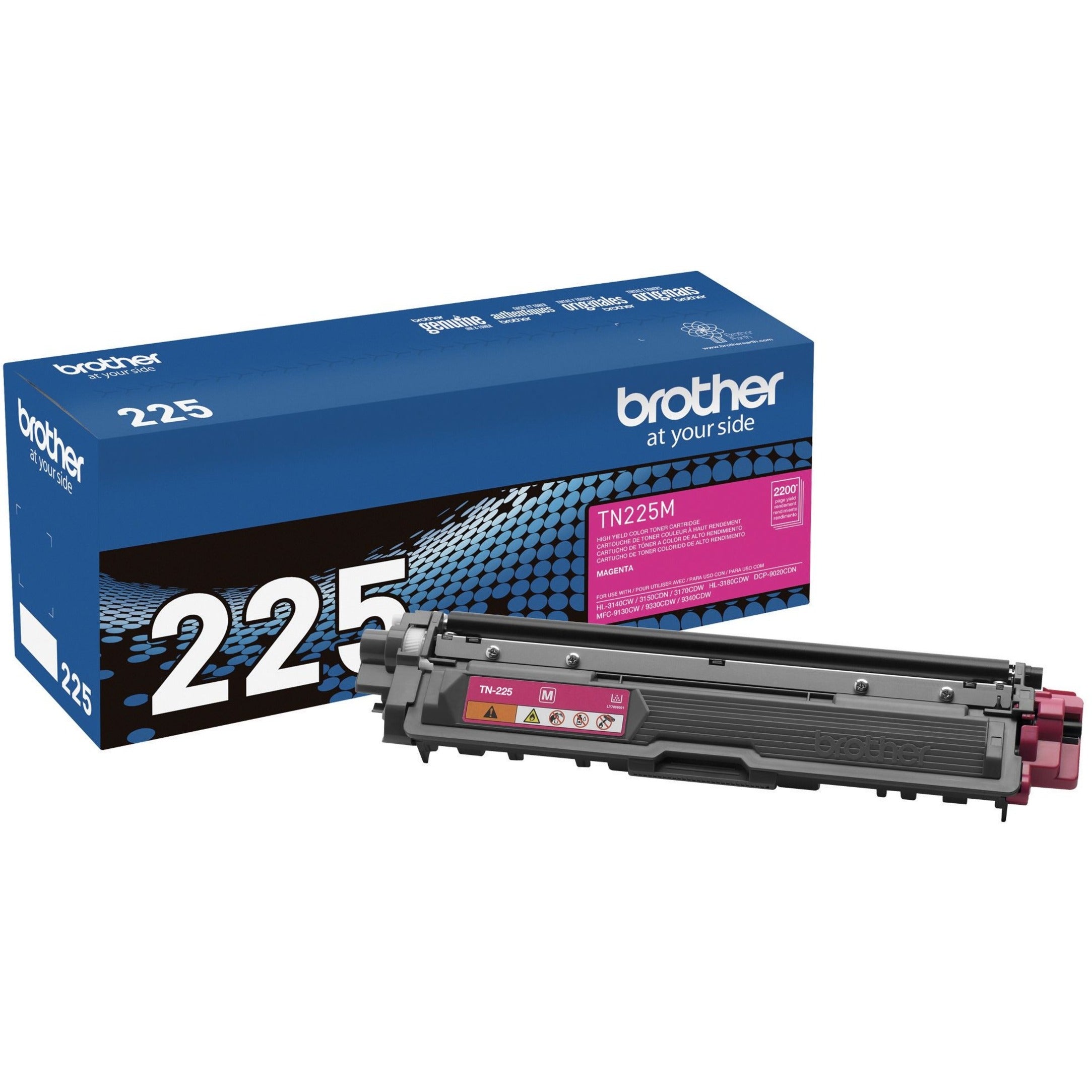 Brother TN225M Toner Cartridge, High Yield, Magenta, 2200 Page Yield