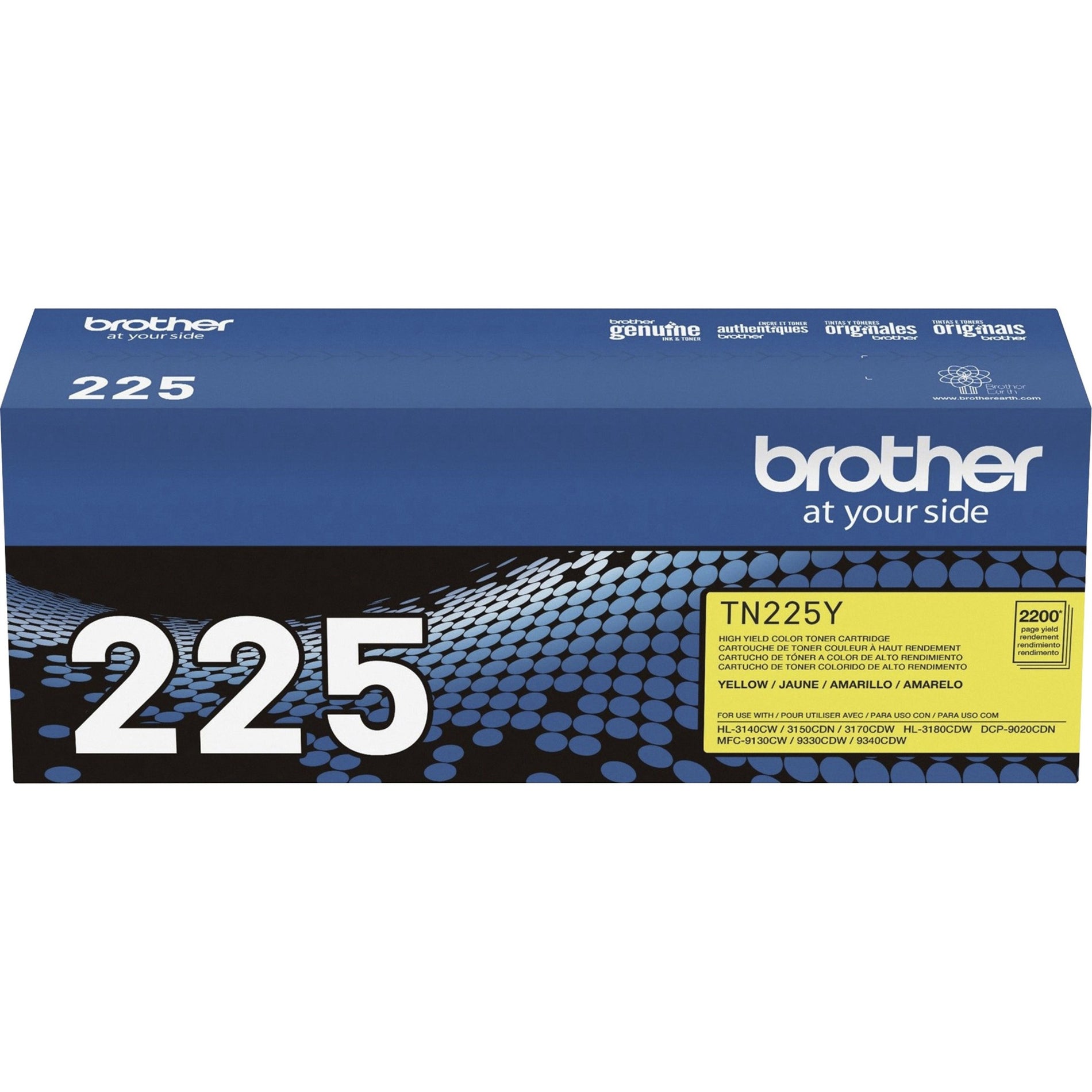 Brother TN225Y Toner Cartridge, High Yield, Yellow, 2200 Page Yield