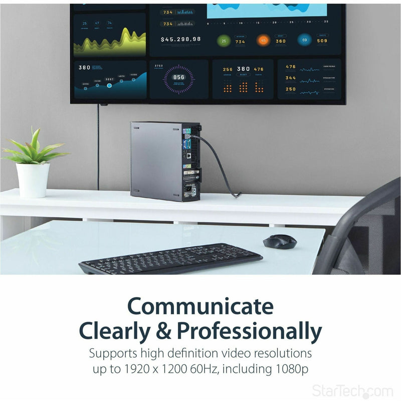 Desktop setup showing high-resolution display with analytics dashboard connected via HDMI to DVI-D cable