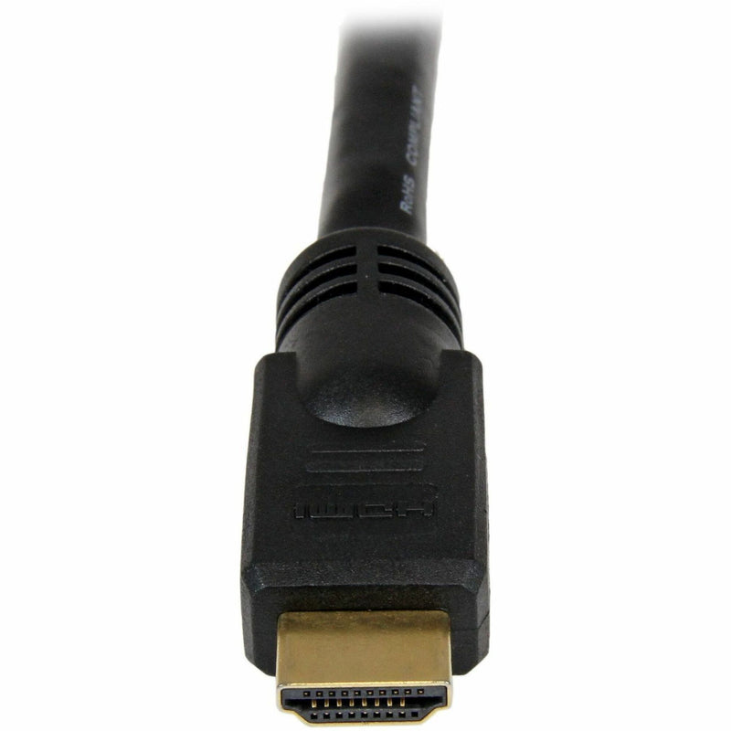 Detailed macro shot of HDMI connector showing gold-plated pins and strain relief design