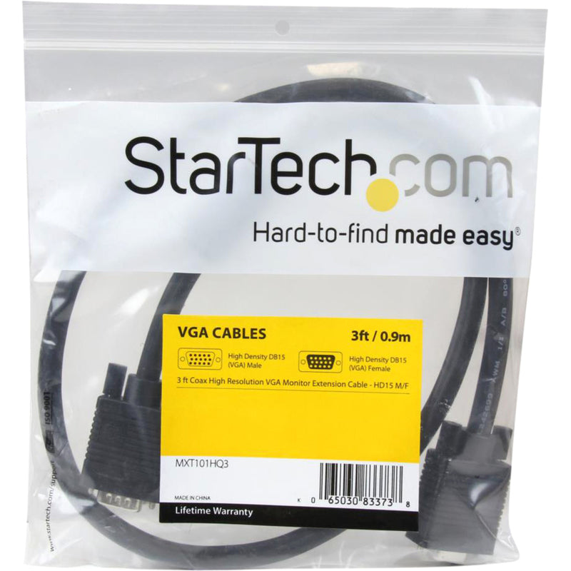 StarTech.com VGA cable retail packaging showing product specifications and warranty information