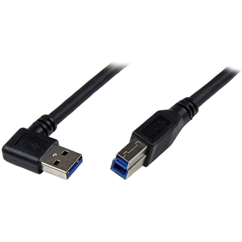 StarTech.com USB 3.0 cable showing right-angle Type-A connector and straight Type-B connector with blue internal components