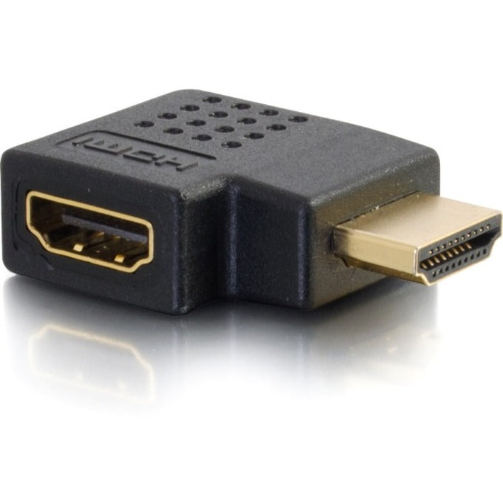 Right angle HDMI adapter showing 90-degree connector orientation with gold-plated ports