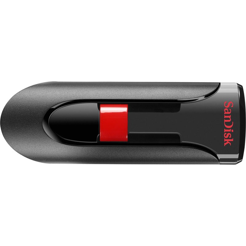 Top view of SanDisk Cruzer Glide USB drive highlighting streamlined design and slider mechanism