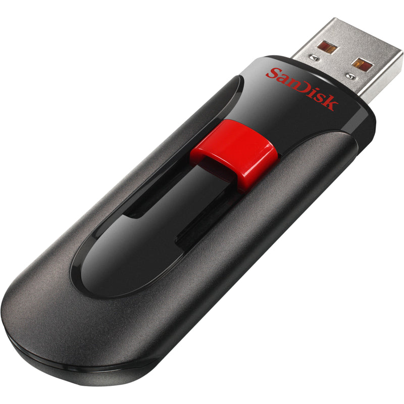 Side view of SanDisk Cruzer Glide USB drive showing sleek profile and red slider mechanism