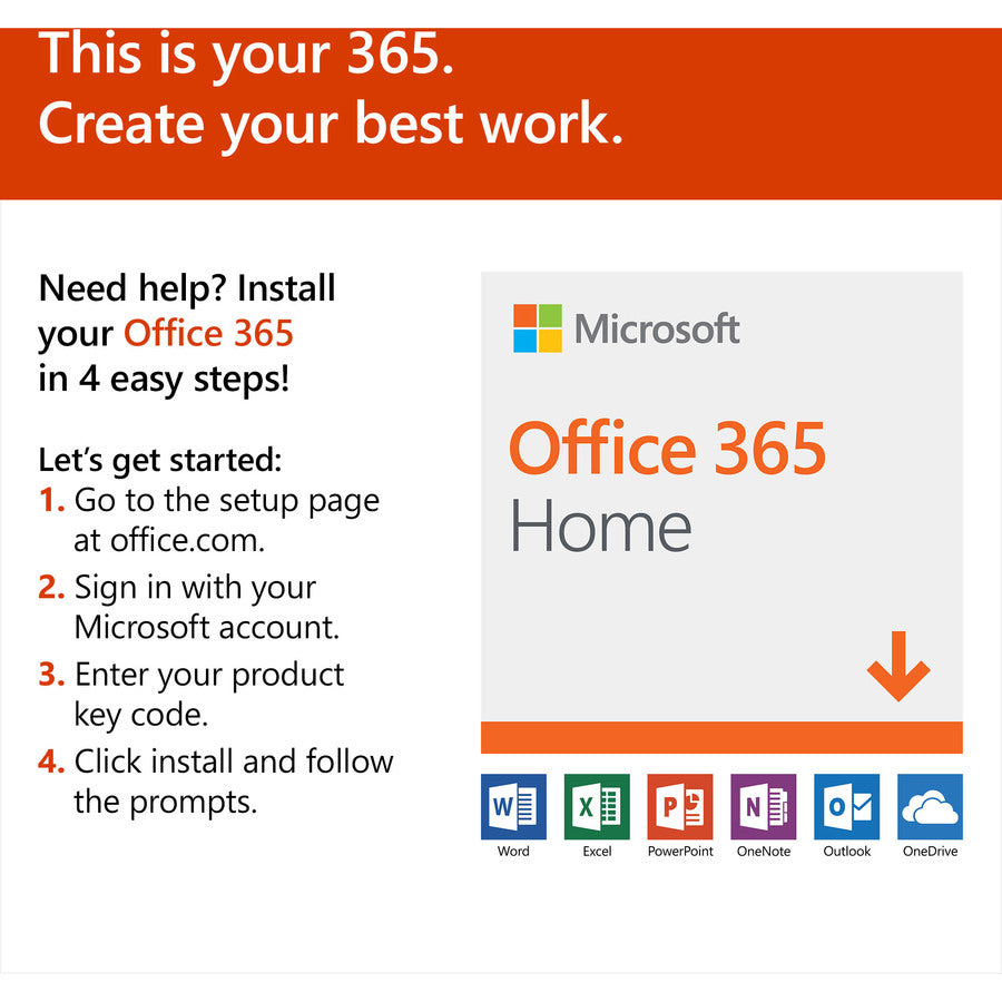 Microsoft AAA04258 Office 365 Home 32/64-bit, Subscription License for Up to 6 PC/Mac, Up to 6 User, 1 Year Validation