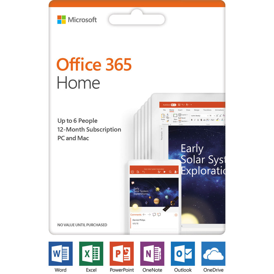 Microsoft AAA04258 Office 365 Home 32/64-bit, Subscription License for Up to 6 PC/Mac, Up to 6 User, 1 Year Validation