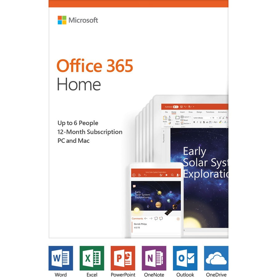 Microsoft AAA04258 Office 365 Home 32/64-bit, Subscription License for Up to 6 PC/Mac, Up to 6 User, 1 Year Validation