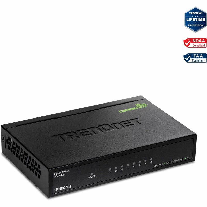 TRENDnet TEG-S82g 8-port Gigabit switch with metal housing and LED indicators