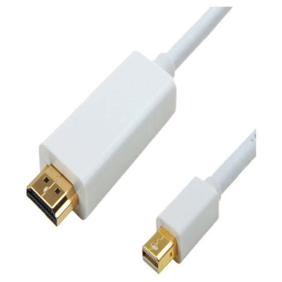 White Mini DisplayPort to HDMI cable with gold-plated connectors showing both ends of the cable