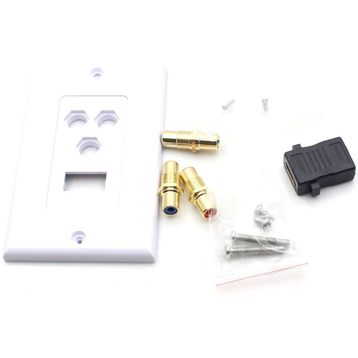 4XEM 4XWALLHDMIRCA Single Outlet Female High Speed HDMI RCA/RBG Wall Plate, Designed for Secure HDMI Connections