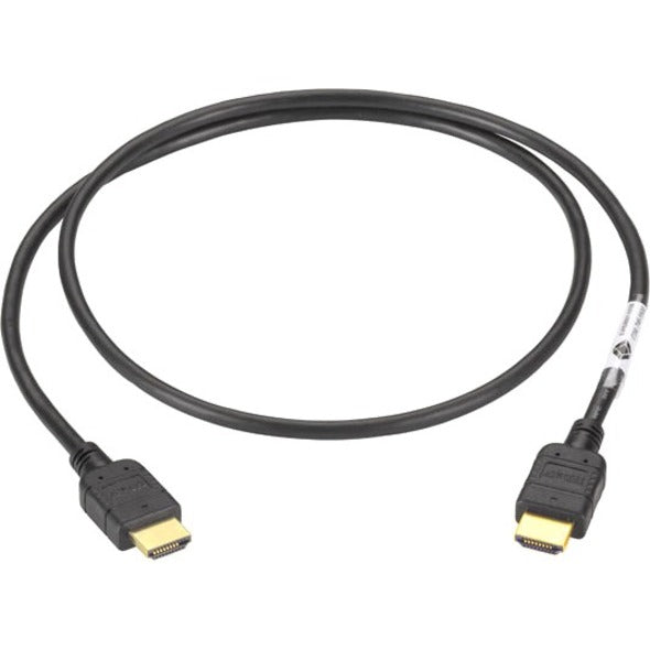 Black Box HDMI cable with gold-plated male connectors and black PVC jacket, showing 6.5-foot length with molded ends