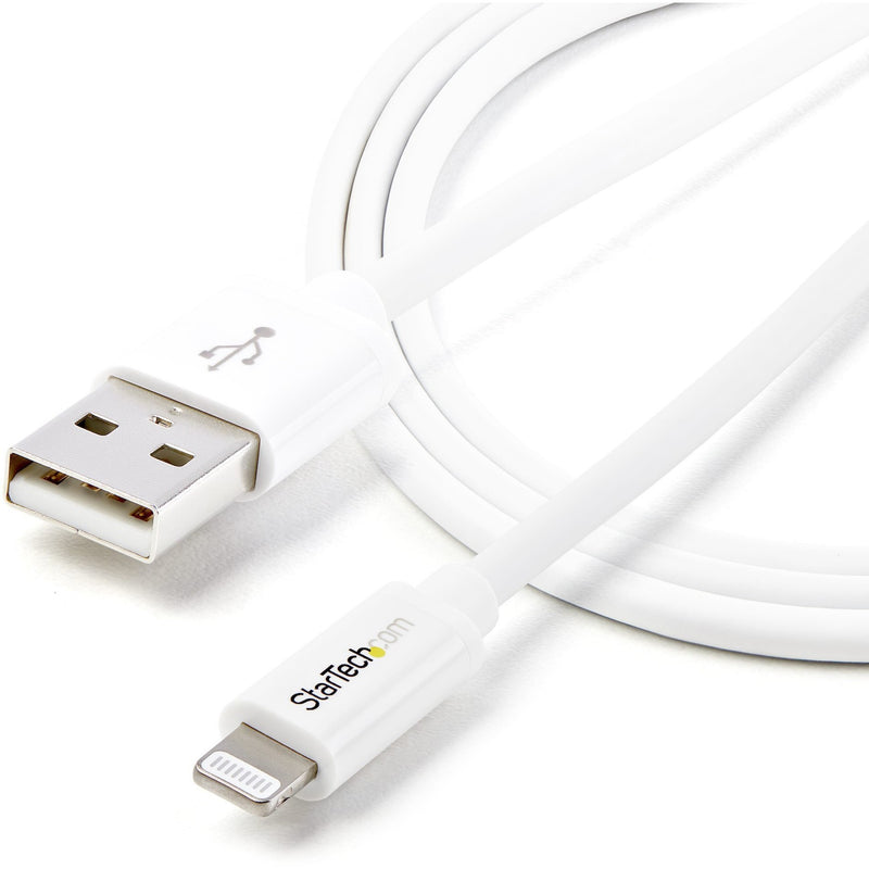 Full length view of StarTech.com white Lightning cable showing flexible design