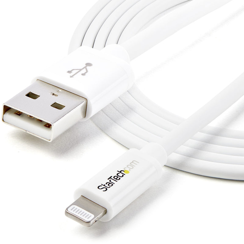 Full length view of StarTech.com 6-foot white Lightning cable showing flexible design