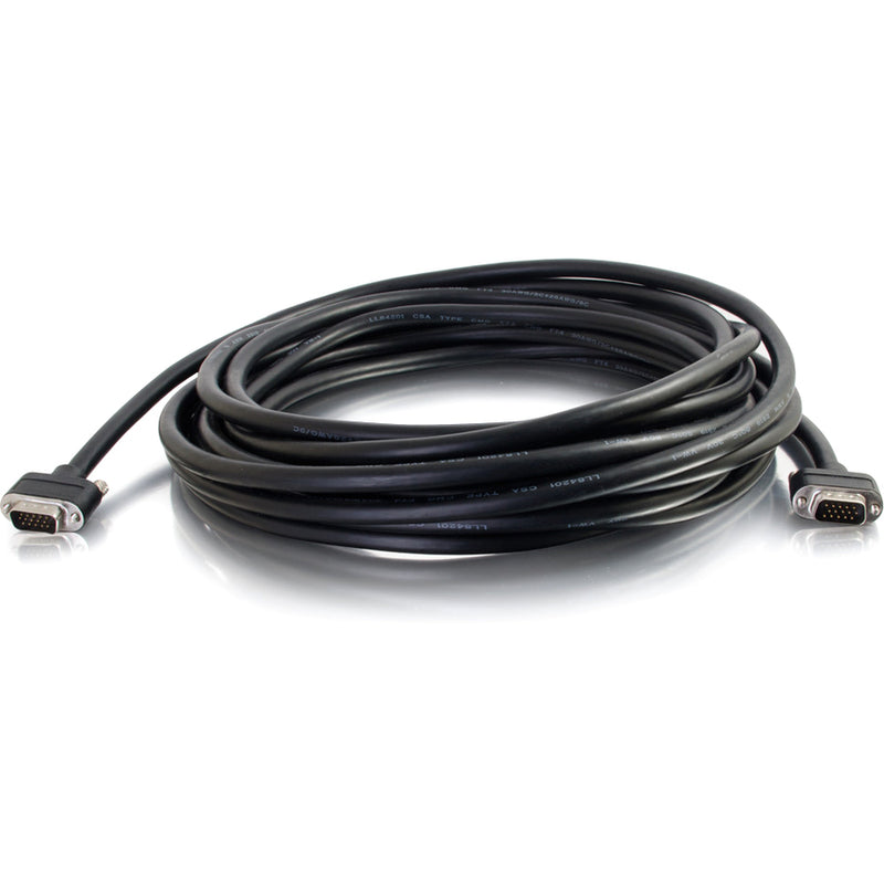 Full length view of 10ft black VGA cable with connectors on both ends