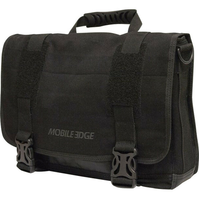 Black cotton canvas Mobile Edge ECO Messenger bag with padded compartments and secure molded clips-alternate-image1