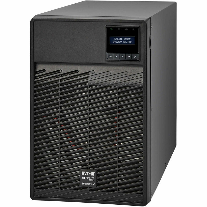 Angular view of Tripp Lite SmartOnline UPS showing ventilation system and display panel