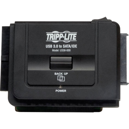 Direct view of Tripp Lite U338-000 control panel and labeling