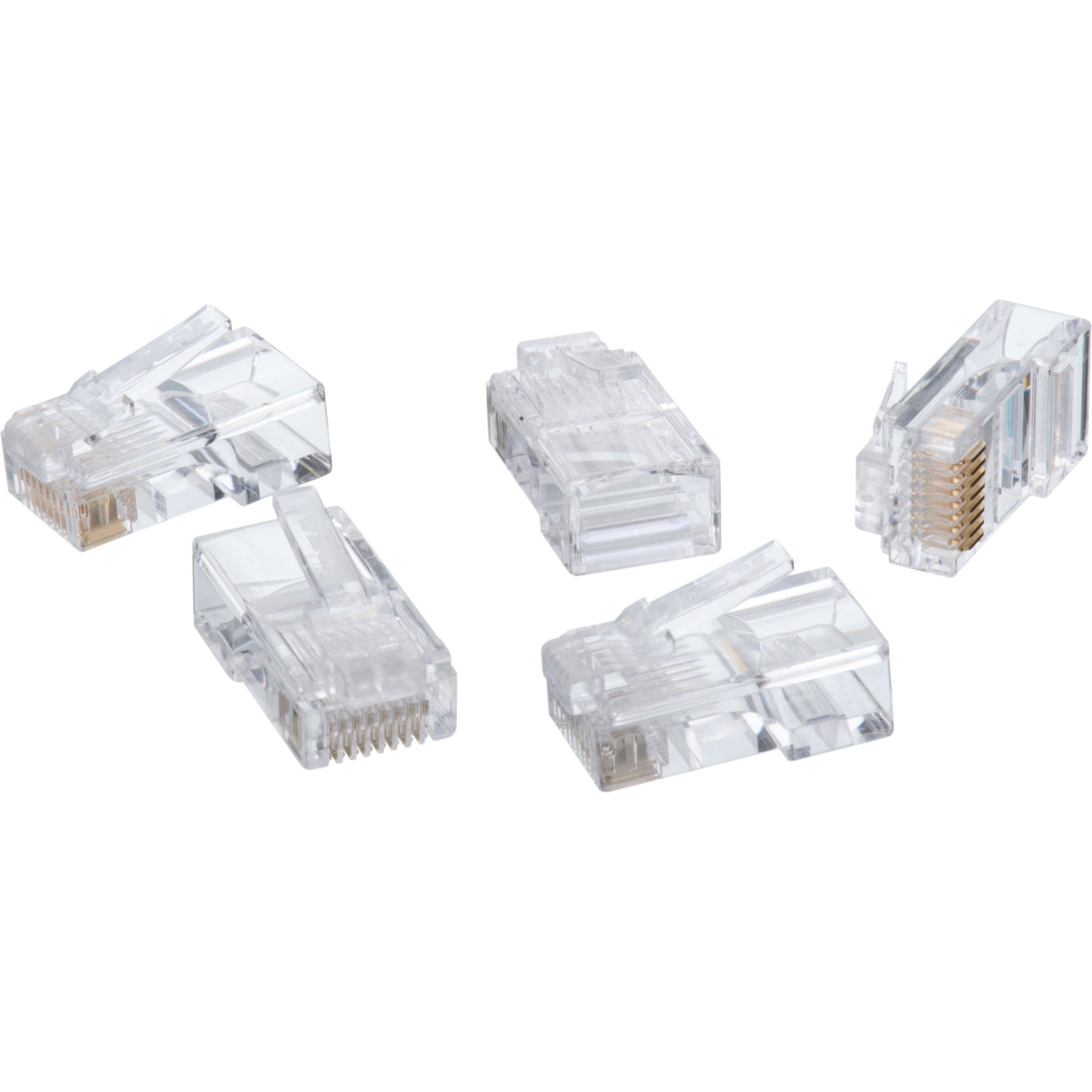 Close-up view of five clear RJ45 connectors showing internal structure and gold contacts-alternate-image4