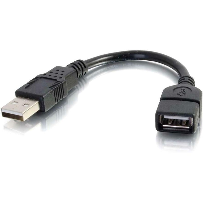 C2G USB 2.0 extension cable showing male USB connector and female port ends with black housing