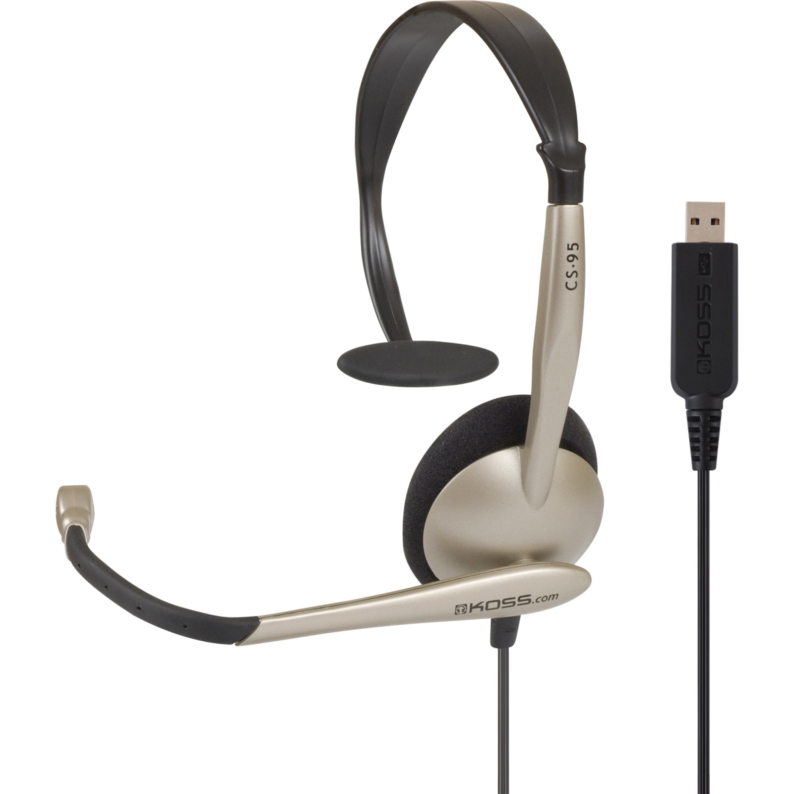 Koss CS95 USB Communication Headset, Monaural Over-the-head, Noise Reduction, Adjustable Headband, Boom Mic, PC Compatible, 8ft Cable, 30Hz-16kHz - CS95 USB (Lifetime Warranty)