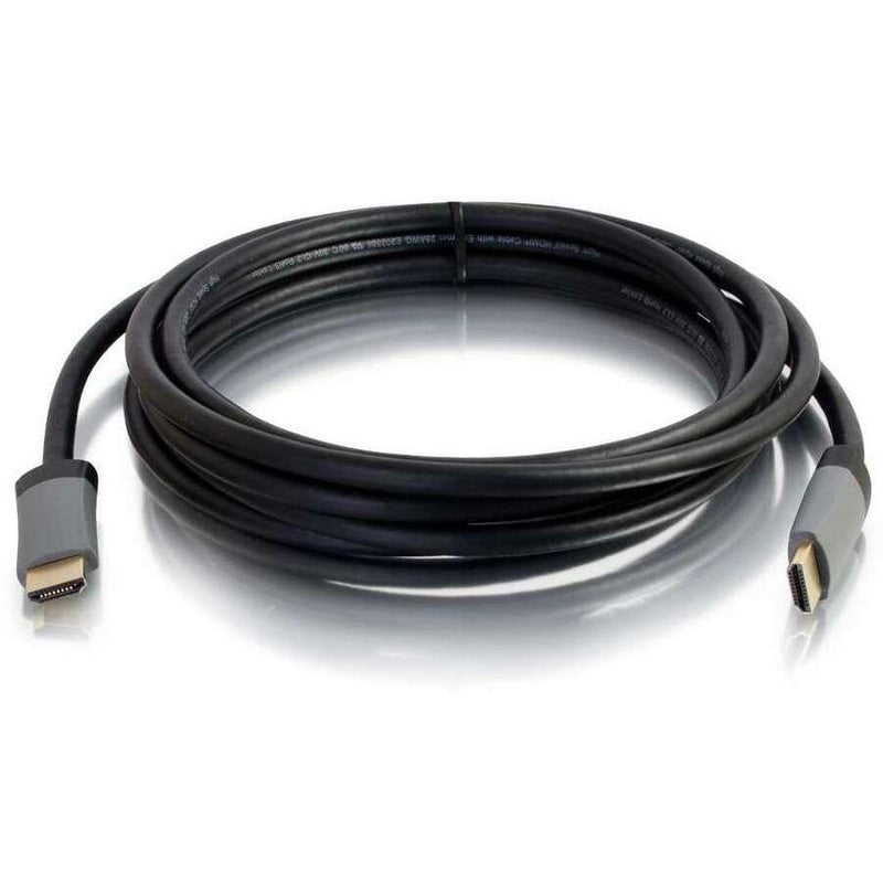 Full-length view of 16-foot black HDMI cable showing both connectors